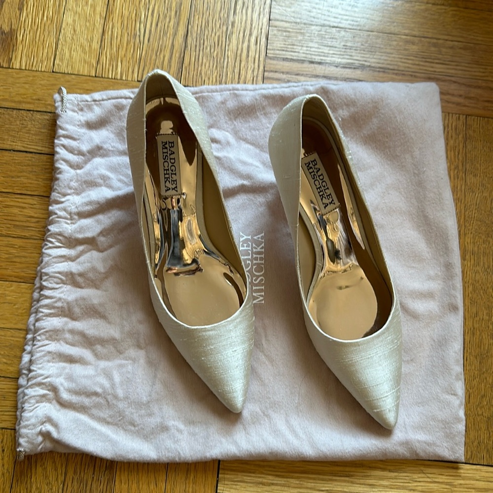 NWOT! Ivory Badgley Mischka Lana pointed toe evening pump, size 6.5